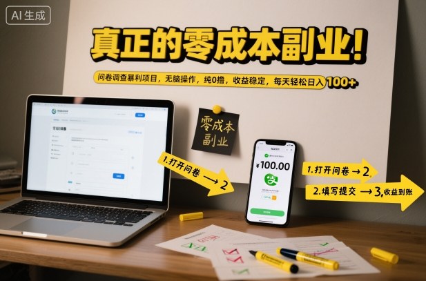 真正的零成本副业！问卷调查暴利项目，无脑操作，纯0撸，收益稳定，每天轻松日入100+【揭秘】-87副业网 - 互联网副业项目资源分享平台