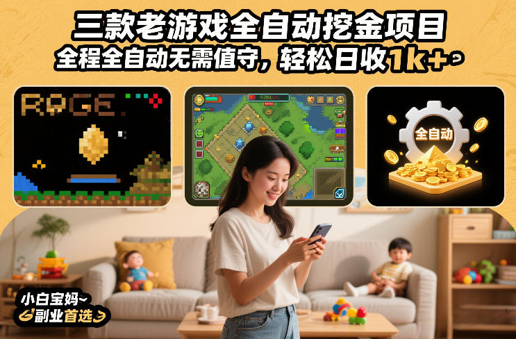 三款老游戏全自动挖金项目，全程全自动无需值守，轻松日收1k+，小白宝妈副业首选【揭秘】-87副业网 - 互联网副业项目资源分享平台