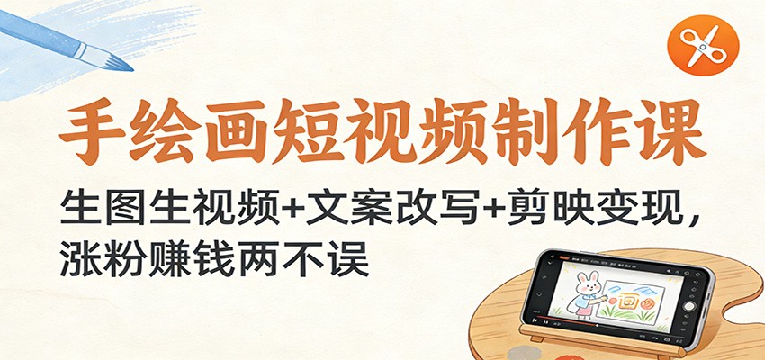手绘画短视频制作课：生图生视频+文案改写+剪映变现，涨粉赚钱两不误-87副业网 - 互联网副业项目资源分享平台