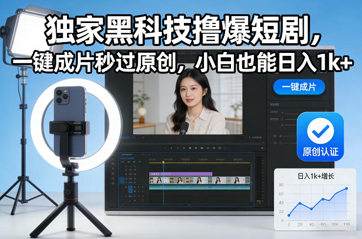 独家黑科技撸爆短剧，一键成片秒过原创，小白也能日入1k+【揭秘】-87副业网 - 互联网副业项目资源分享平台