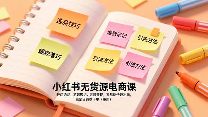 小红书无货源电商课，开店选品、笔记搬运、运营变现，零基础快速出单，稳定日销数十单(更新-87副业网 - 互联网副业项目资源分享平台