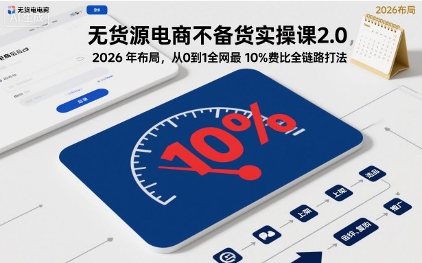 无货源电商不备货实操课2.0，2026年布局，从0到1全网最低10%费比全链路打法【更新】-87副业网 - 互联网副业项目资源分享平台