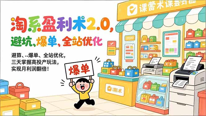 淘系盈利术2.0，避坑、爆单、全站优化，三天掌握高投产玩法，实现月利润翻倍！-87副业网 - 互联网副业项目资源分享平台