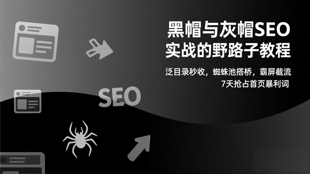 黑帽与灰帽SEO实战的野路子教程：泛目录秒收，蜘蛛池搭桥，霸屏截流，7天抢占首页暴利词-87副业网 - 互联网副业项目资源分享平台