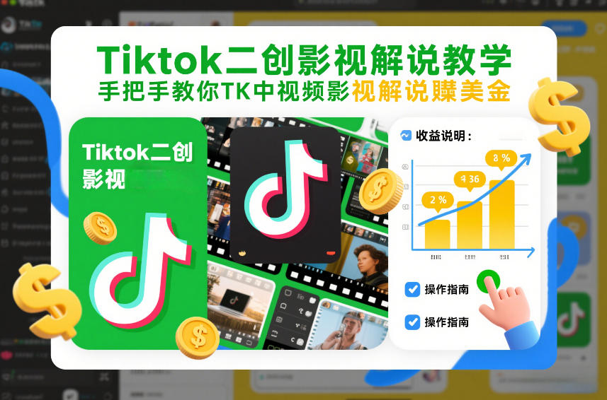 Tiktok二创影视解说教学，手把手教你TK中视频影视解说賺美金(更新26年1月)-87副业网 - 互联网副业项目资源分享平台