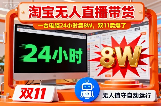 淘宝无人直播带货，一台电脑214小时卖8W，双11卖爆了【揭秘】-87副业网 - 互联网副业项目资源分享平台