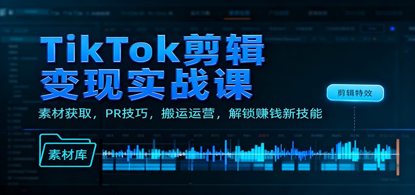 TikTok剪辑变现实战课：素材获取，PR技巧，搬运运营，解锁赚钱新技能-87副业网 - 互联网副业项目资源分享平台