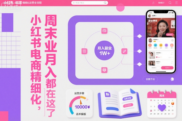 小红书电商精细化运营全流程，周末副业月入1W+，全套方法都在这了-87副业网 - 互联网副业项目资源分享平台