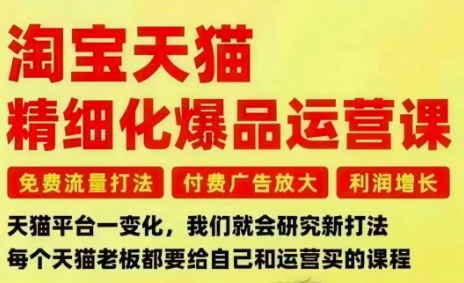 淘宝天猫精细化爆品运营课，免费流量打法-付费广告放大-利润增长-三大核心痛点，一次全部解决-87副业网 - 互联网副业项目资源分享平台