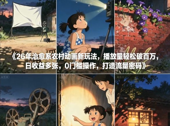26年治愈系农村动画新玩法，播放量轻松破百万，日收益多张，0门槛操作，打造流量密码-87副业网 - 互联网副业项目资源分享平台
