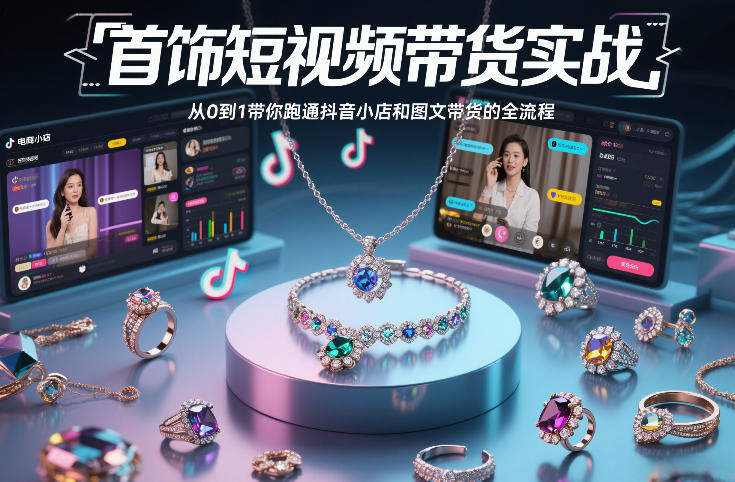 首饰短视频带货实战，从0到1带你跑通抖音小店和图文带货的全流程-87副业网 - 互联网副业项目资源分享平台