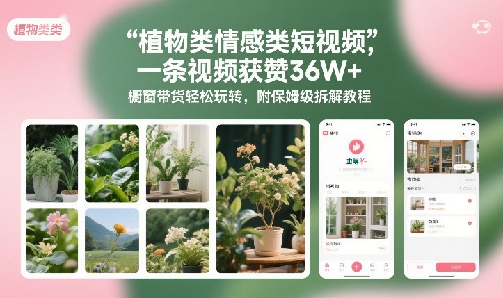 植物类情感类短视频，一条视频获赞36W+，橱窗带货轻松玩转，附保姆级拆解教程-87副业网 - 互联网副业项目资源分享平台
