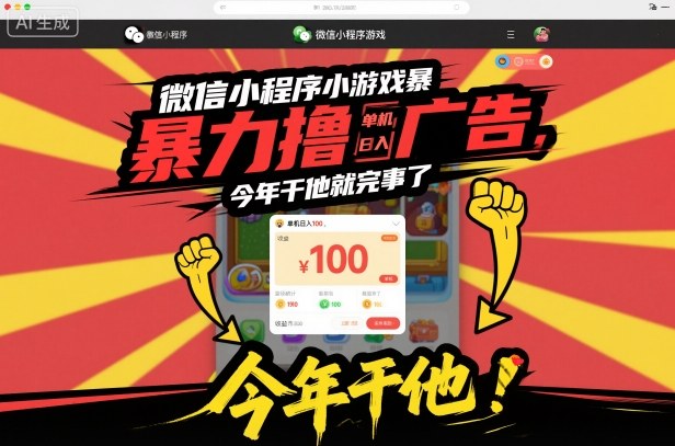微信小程序小游戏暴力撸广告，单机日入100，今年干他就完事了-87副业网 - 互联网副业项目资源分享平台