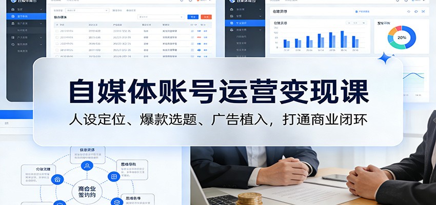 自媒体账号运营变现课：人设定位、爆款选题、广告植入，打通商业闭环-87副业网 - 互联网副业项目资源分享平台