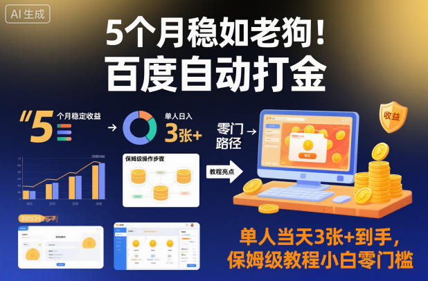 5个月稳如老狗！百度自动打金，单人当天3张+到手，保姆级教程小白零门槛【揭秘】-87副业网 - 互联网副业项目资源分享平台