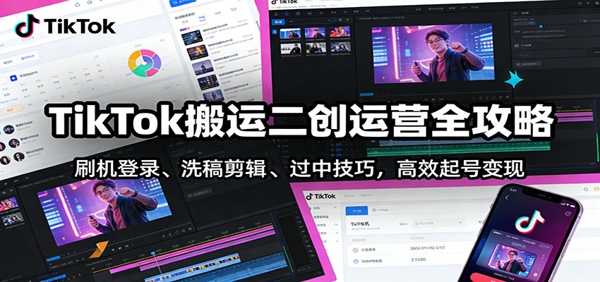 TikTok搬运二创运营全攻略：刷机登录、洗稿剪辑 、过中技巧，高效起号变现-87副业网 - 互联网副业项目资源分享平台