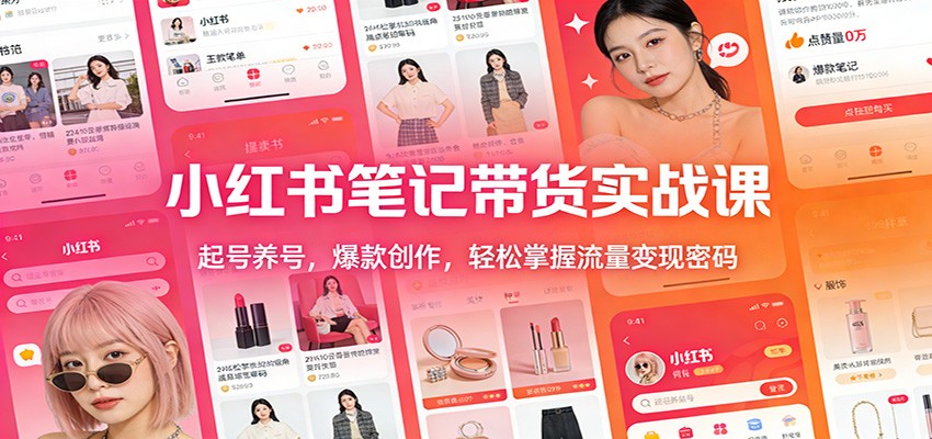 小红书笔记带货实战课：起号养号，爆款创作，轻松掌握流量变现密码-87副业网 - 互联网副业项目资源分享平台