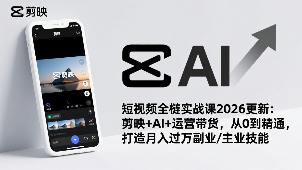 短视频全栈实战课2026更新：剪映+AI+运营带货，从0到精通，打造月入过万副业/主业技能-87副业网 - 互联网副业项目资源分享平台