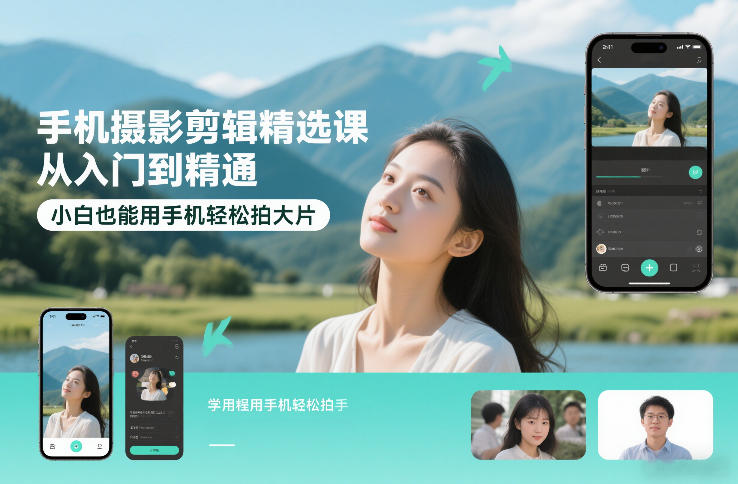 手机摄影剪辑精选课，从入门到精通，小白也能用手机轻松拍大片-87副业网 - 互联网副业项目资源分享平台