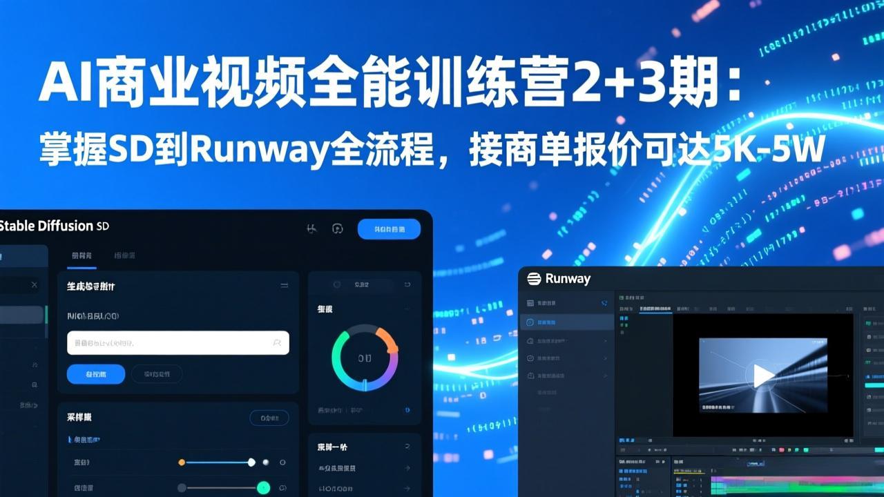 AI商业视频全能训练营2+3期：掌握SD到Runway全流程，接商单报价可达5K-5W-87副业网 - 互联网副业项目资源分享平台