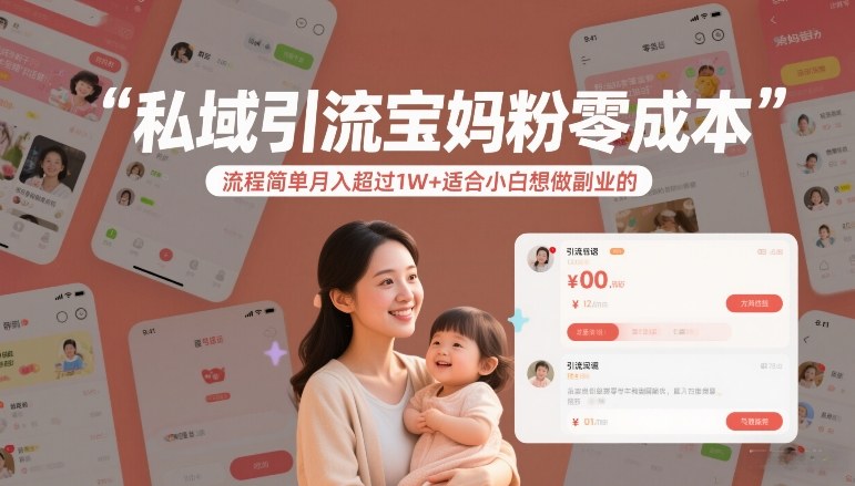 私域引流宝妈粉零成本流程简单月入超过1W+适合小白想做副业的-87副业网 - 互联网副业项目资源分享平台