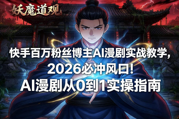 快手百万粉丝博主AI漫剧实战教学，2026必冲风口！AI漫剧从0到1实操指南-87副业网 - 互联网副业项目资源分享平台