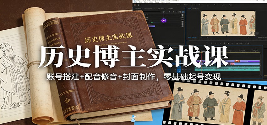 历史博主实战课：账号搭建+配音修音+封面制作，零基础起号变现-87副业网 - 互联网副业项目资源分享平台