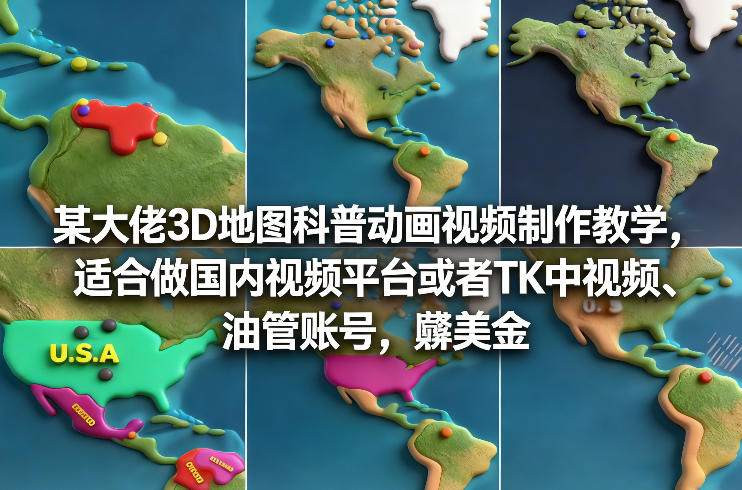 某大佬3D地图科普动画视频制作教学，适合做国内视频平台或者TK中视频、油管账号，賺美金-87副业网 - 互联网副业项目资源分享平台