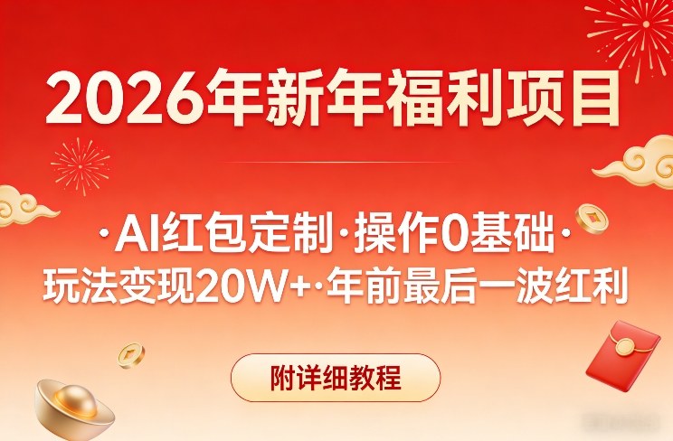 新年福利项目，AI红包定制，操作0基础，玩法变现20W+年前最后一波红利，附详细教程-87副业网 - 互联网副业项目资源分享平台
