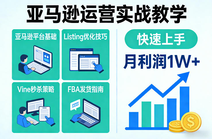 亚马逊运营实战教学，亚马逊平台+Listing优化+Vine秒杀+FBA发货等，快速上手，实现店铺月利润1W-87副业网 - 互联网副业项目资源分享平台