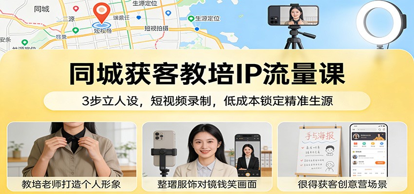 同城获客教培IP流量课：3步立人设，短视频录制，低成本锁定精准生源-87副业网 - 互联网副业项目资源分享平台