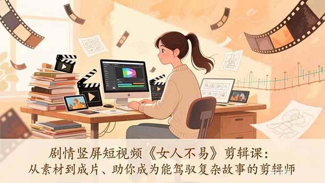 剧情竖屏短视频《女人不易》剪辑课：从素材到成片、助你成为能驾驭复杂故事的剪辑师-87副业网 - 互联网副业项目资源分享平台