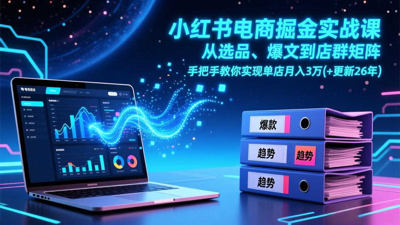 小红书电商掘金实战课，从选品、爆文到店群矩阵，手把手教你实现单店月入3万+(更新26年-87副业网 - 互联网副业项目资源分享平台