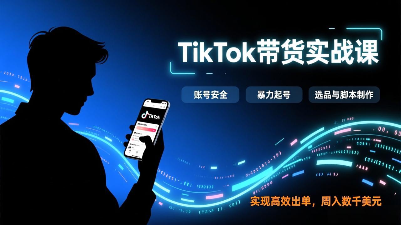 TikTok带货实战课，涵盖账号安全、暴力起号、选品与脚本制作，实现高效出单，周入数千美元-87副业网 - 互联网副业项目资源分享平台