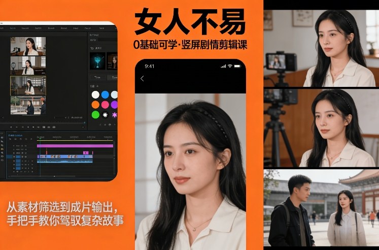 0基础可学！《女人不易》竖屏剧情剪辑课，从素材筛选到成片输出，手把手教你驾驭复杂故事-87副业网 - 互联网副业项目资源分享平台