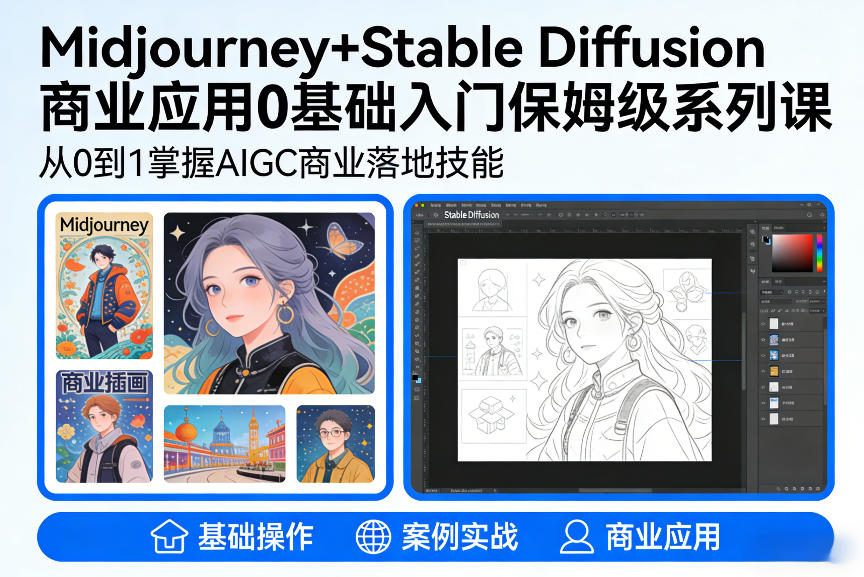 AIGC商业应用Midjourney+Stable Diffusion教程，0基础入门保姆级系列课-87副业网 - 互联网副业项目资源分享平台