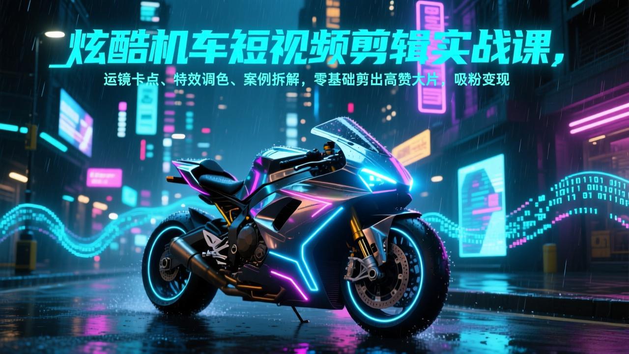 炫酷机车短视频剪辑实战课，运镜卡点、特效调色、案例拆解，零基础剪出高赞大片，吸粉变现-87副业网 - 互联网副业项目资源分享平台