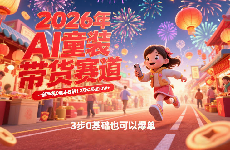 AI童装新春带货赛道，一部手机0成本狂销1.2万件喜提20W+，3步0基础也可以爆单-87副业网 - 互联网副业项目资源分享平台