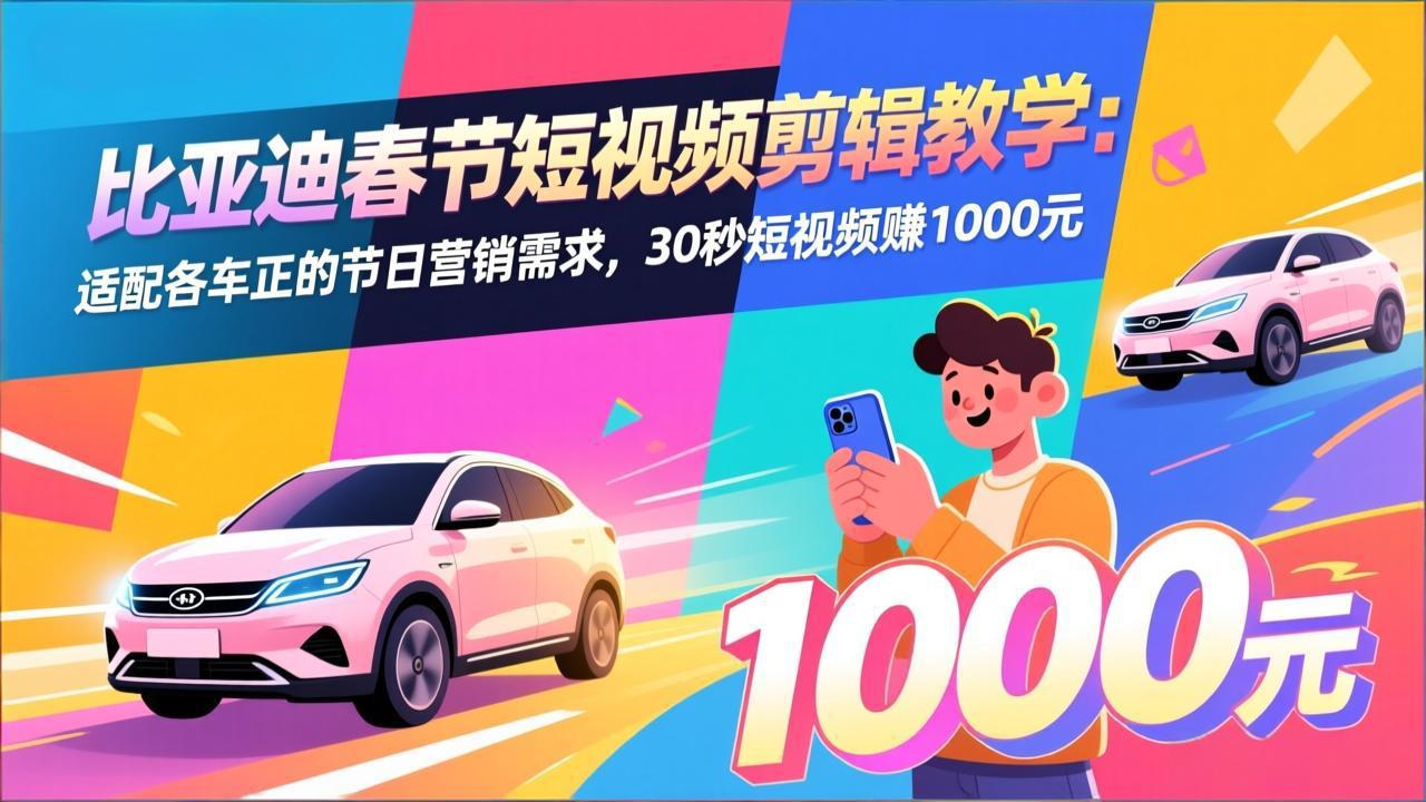 比亚迪春节短视频剪辑教学：适配各车企的节日营销需求，30秒短视频赚1000元-87副业网 - 互联网副业项目资源分享平台