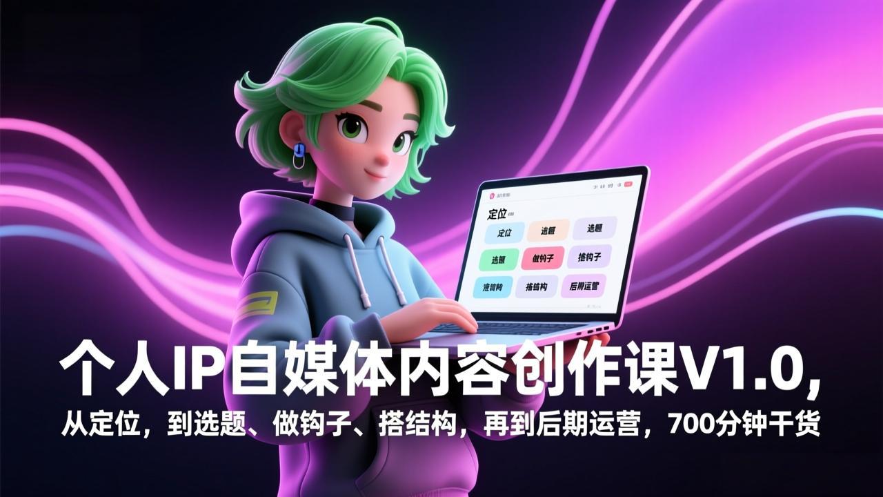 个人IP自媒体内容创作课V1.0，从定位，到选题、做钩子、搭结构，再到后期运营，700分钟干货-87副业网 - 互联网副业项目资源分享平台