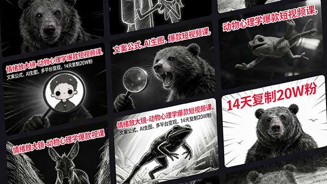 情绪放大镜-动物心理学爆款短视频课，文案公式、AI生图、多平台变现，14天复制20W粉-87副业网 - 互联网副业项目资源分享平台