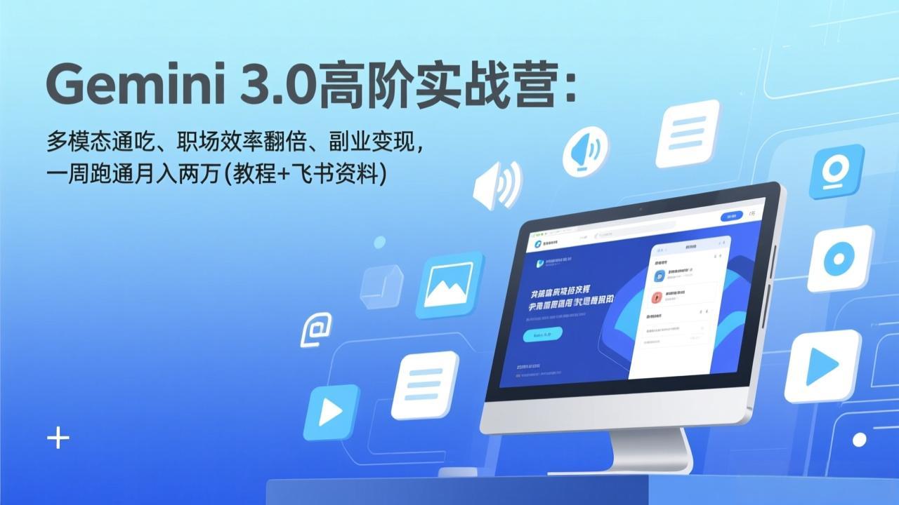 Gemini 3.0高阶实战营：多模态通吃、职场效率翻倍、副业变现，一周跑通月入两万(教程+飞书资料-87副业网 - 互联网副业项目资源分享平台