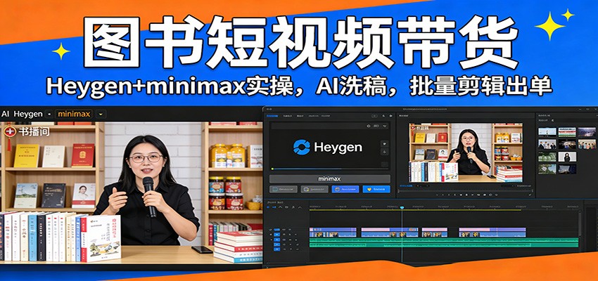 图书短视频带货：Heygen+minimax实操，AI洗稿 ，批量剪辑出单-87副业网 - 互联网副业项目资源分享平台