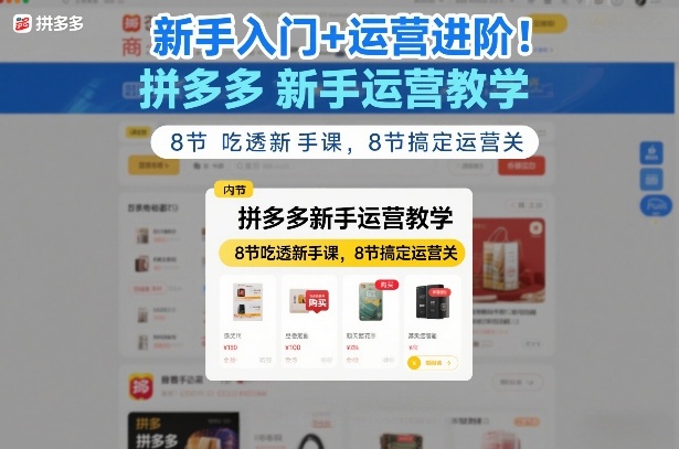 新手入门+运营进阶！拼多多新手运营教学，8节吃透新手课，8节搞定运营关-87副业网 - 互联网副业项目资源分享平台