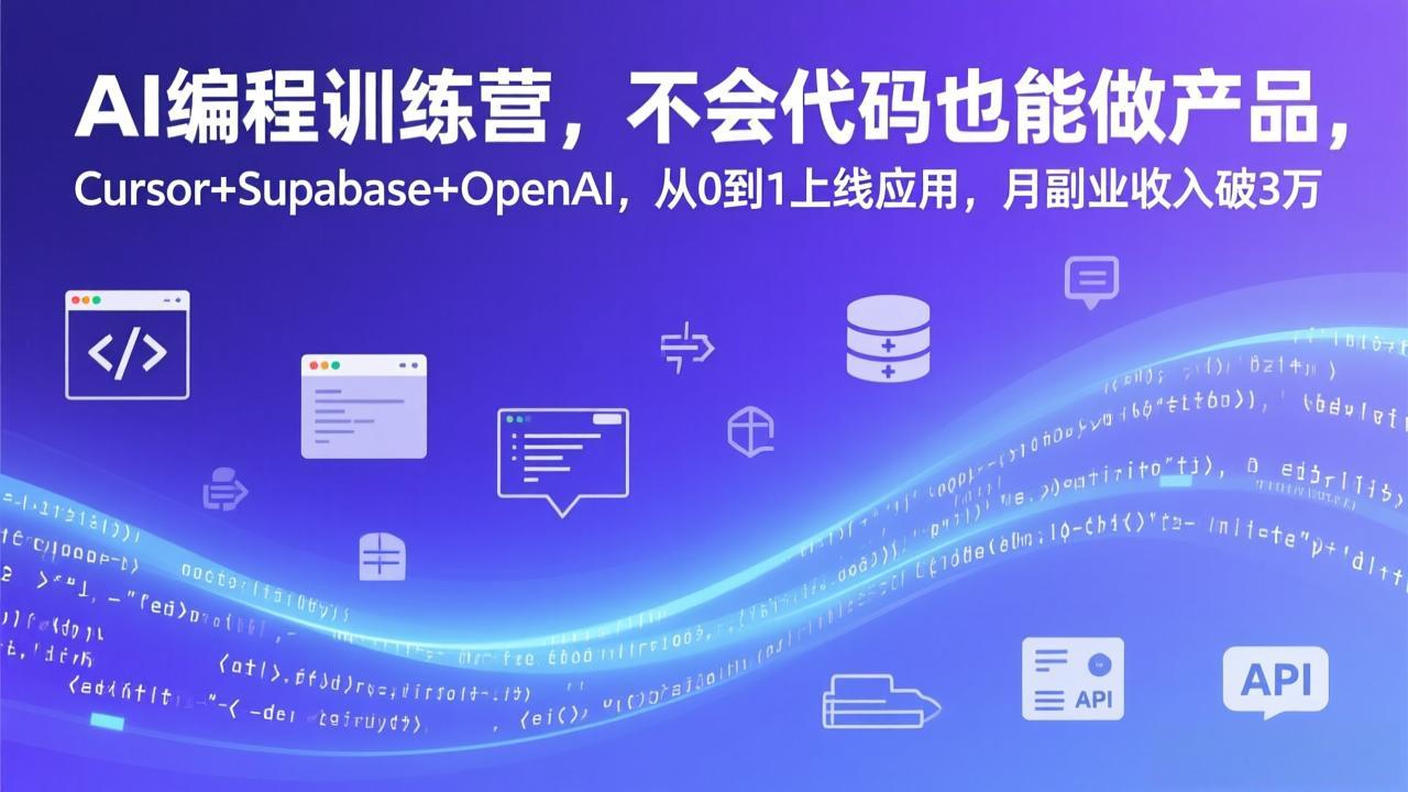 AI编程训练营，不会代码也能做产品，Cursor+Supabase+OpenAI，从0到1上线应用，月副业收入破3万-87副业网 - 互联网副业项目资源分享平台