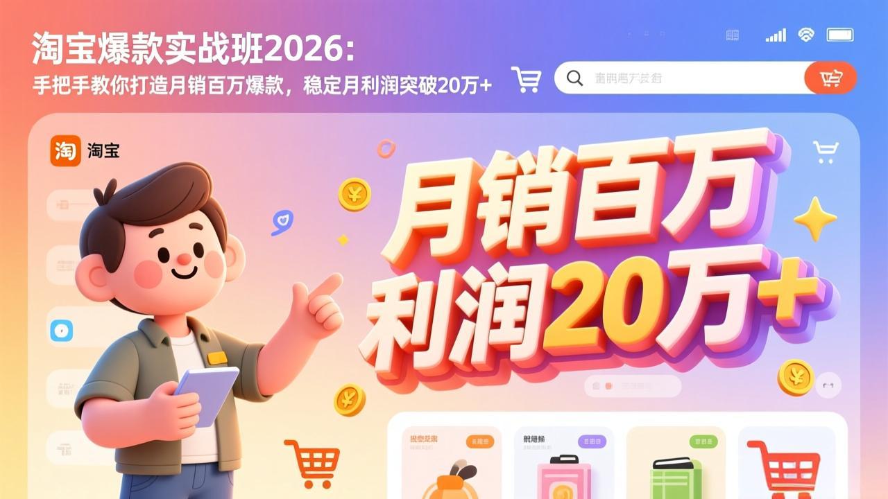 淘宝爆款实战班-2026年2月更新：手把手教你打造月销百万爆款，稳定月利润突破20万+-87副业网 - 互联网副业项目资源分享平台