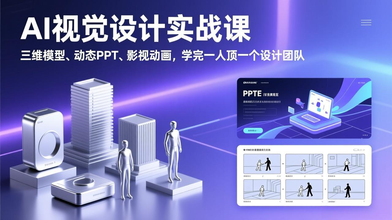 AI视觉设计实战课，三维模型、动态PPT、影视动画，学完一人顶一个设计团队-87副业网 - 互联网副业项目资源分享平台