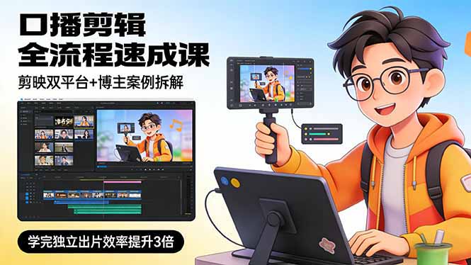 口播剪辑全流程速成课，剪映双平台+博主案例拆解，学完独立出片效率提升3倍-87副业网 - 互联网副业项目资源分享平台