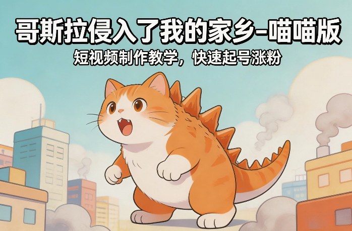 哥斯拉侵入了我的家乡–喵喵版短视频制作教学，快速起号涨粉-87副业网 - 互联网副业项目资源分享平台