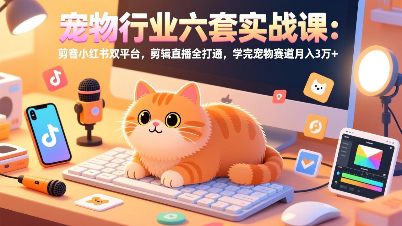 宠物行业六套实战课：抖音小红书双平台，剪辑直播全打通，学完宠物赛道月入3万+-87副业网 - 互联网副业项目资源分享平台
